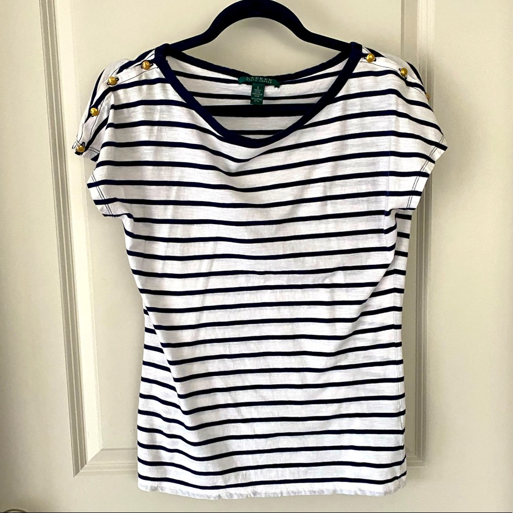 Ralph Lauren Polo Striped Tee with Gold Buttons